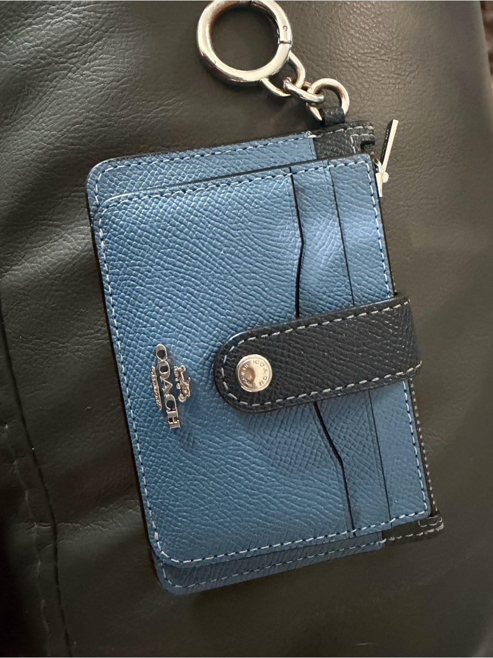 Coach Blue and Black Leather Card Wallet with Keyring